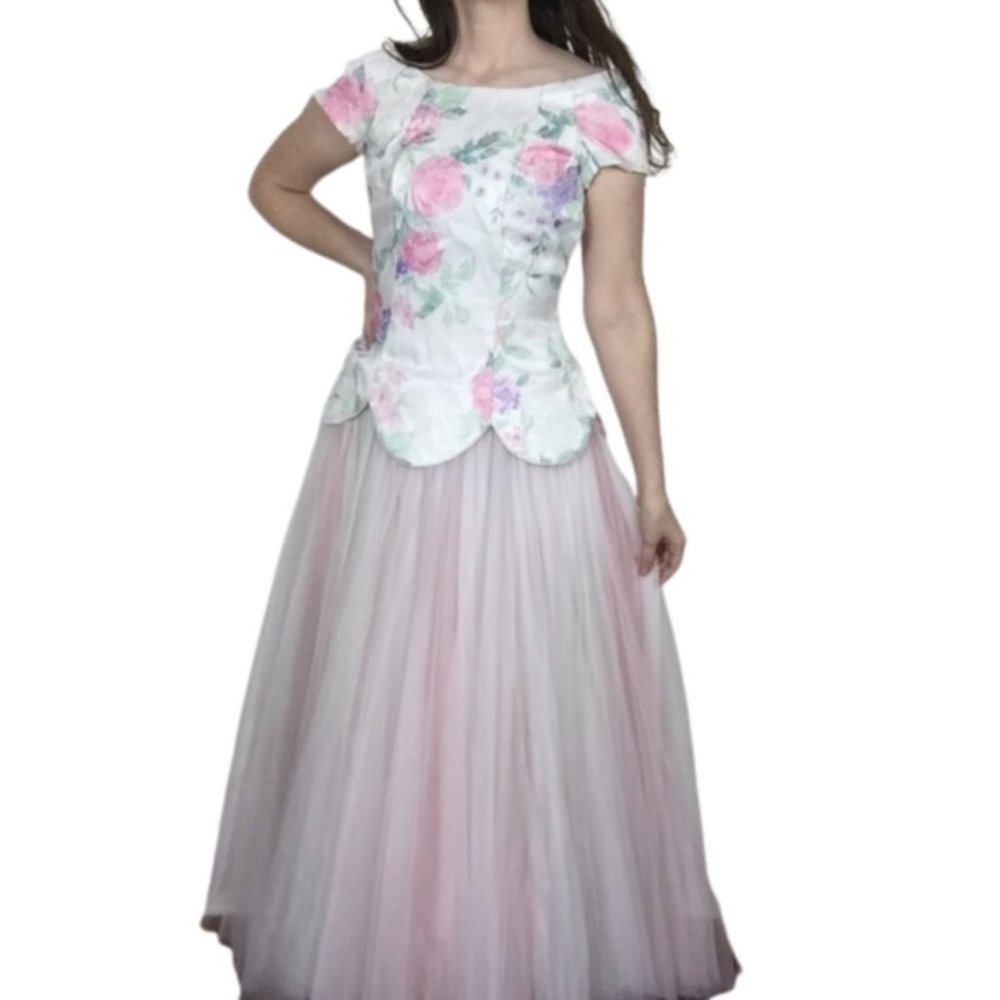 Vintage loralie floral print Tulle prom dress size xs retro cottagecore